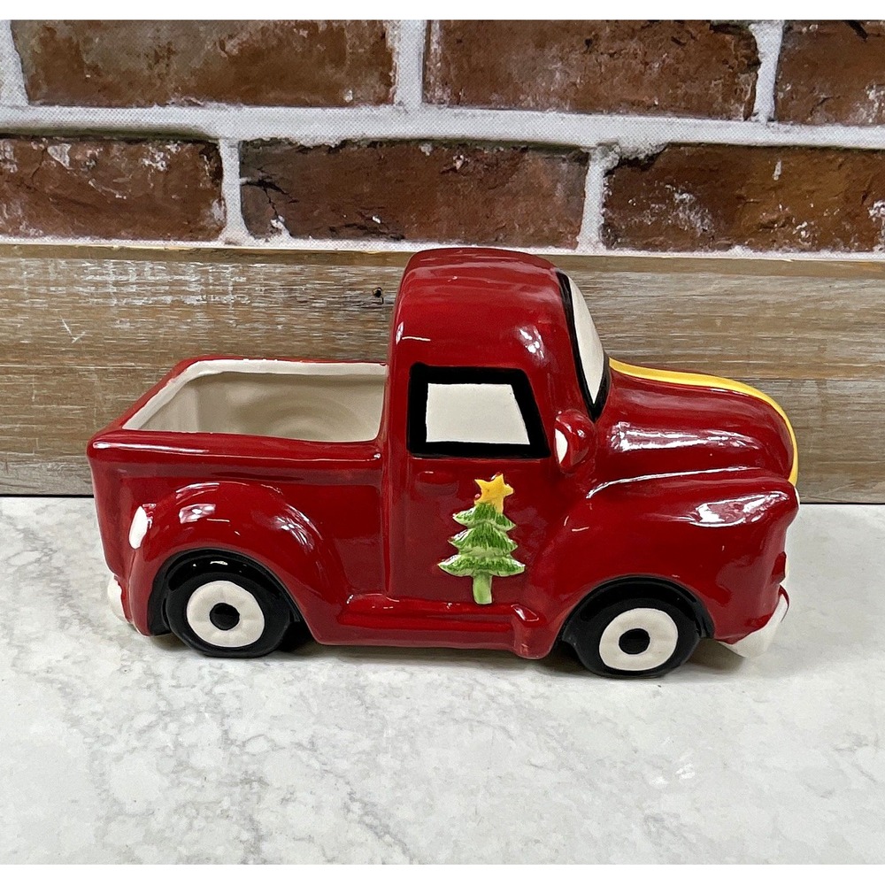 Hill's Imports Inc Red Ceramic Christmas Pickup Truck Figurine Ho Ho Ho Free